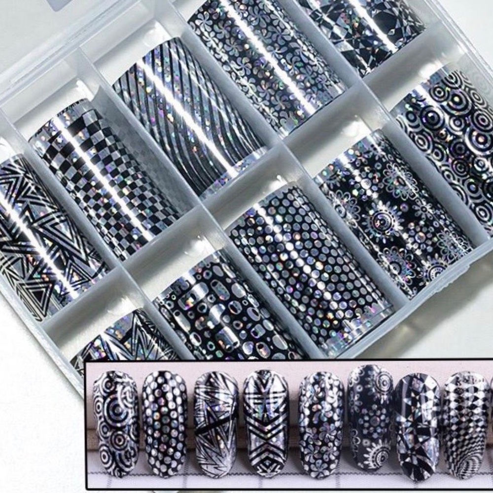 Black Retro - Transfer Foil Nail Art - B6